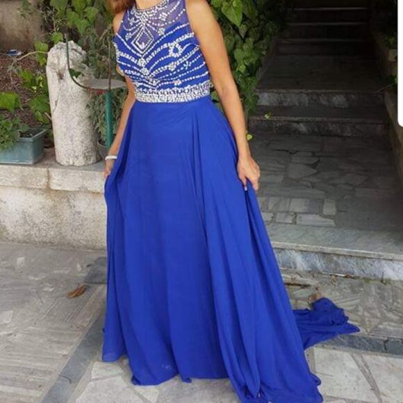 A-Line/Princess Beading Scoop Sleeveless Floor Length Dress 4 - Picture 8 of 9